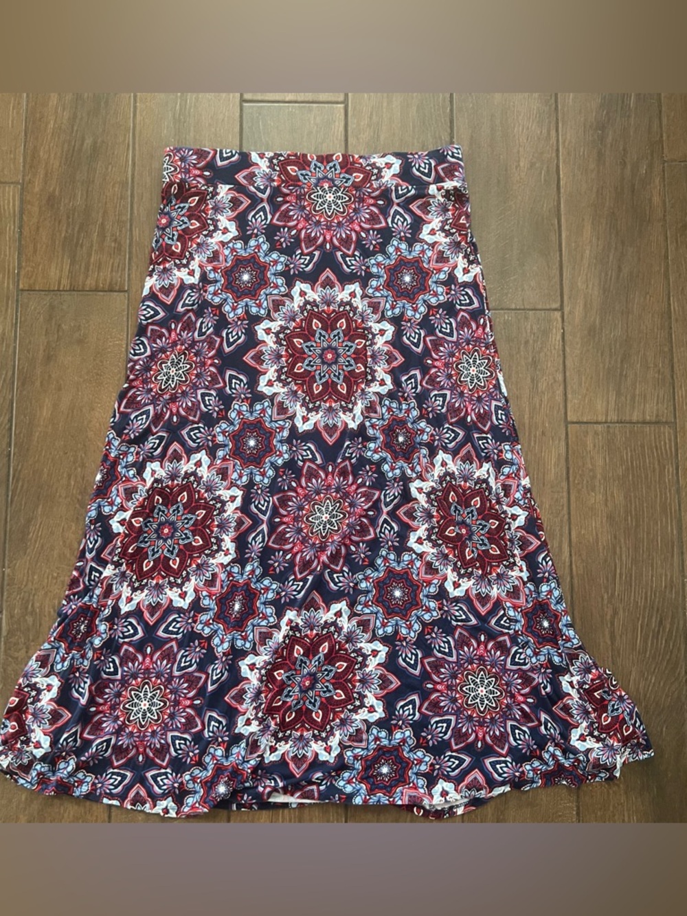 Westport Blue and Red Boho Rayon Maxi Skirt size L